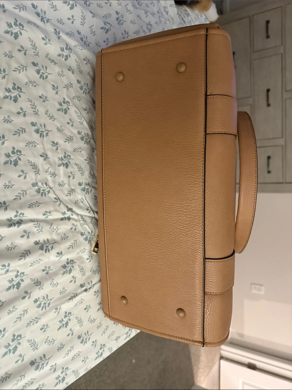 Poppy & Peonies Camel/Tan Pebbled Leather Tote - Picture 4 of 4